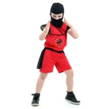 Imagem de Fantasia Ninja Vermelho Infantil Curta com Macacão e Capuz - Sulameric