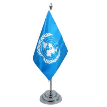 Imagem de Bandeira Mesa Dupla Face ONU  Mastro 29 Cm Alt - SP Bandeiras 