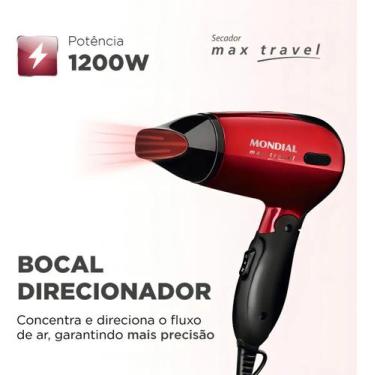 Imagem de Secador Maxis Travel Mondial 1200w - Sc-10 Bivolt Preto/vermelho 127/2