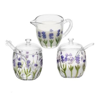 Imagem de Kit Meleira Açucareiro E Leiteira Lavanda Vidro Mesa Posta - Lyor