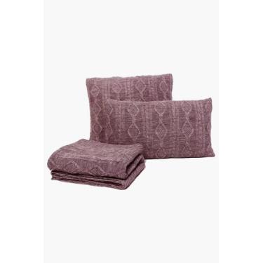 Imagem de Kit Peseira Tricô Geométrica e 2 Capas para Almofada - HomeBliss, Rosa