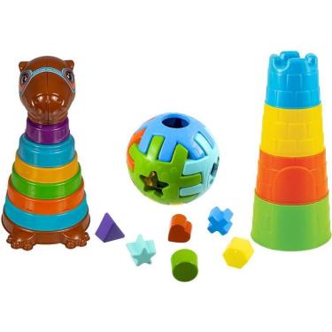 Imagem de Brinquedo Educativo Mega Kit Kapi Torre Capivara e Bola com 3 Peças Kendy Brinquedos
