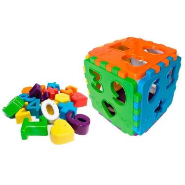 Imagem de Brinquedo Educativo Cubo Educa Mais com Blocos Formas Geométricas Números Kendy Brinquedos