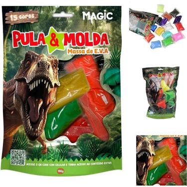 Imagem de Massa de Modelar Criativa Pula e Molda Dino 150g 15 Cores Vibrantes Atóxica