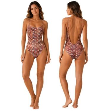 Imagem de Maiô Feminino Sem Bojo Alças Finas Estampado Com Costa Nua - Penelópe 
