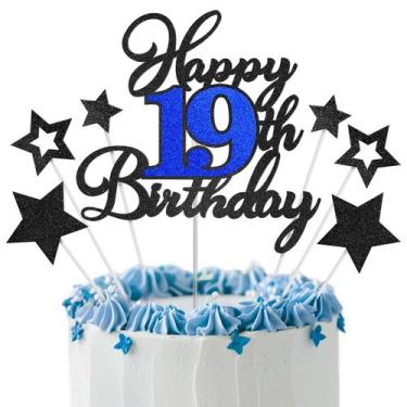 Imagem de Topo de Bolo OffiCreative 19º Aniversário Preto e Azul
