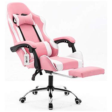 Imagem de Cadeira gamer com apoio retrátil para os pés reclinável em 70° rosa V7010p