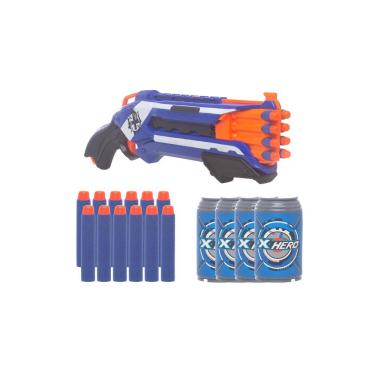 Imagem de Brinquedo Arma Atiradora Hero Espingarda  Azul 12 dardos + 4 latinhas alvo