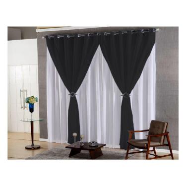 Imagem de cortina sala  voal liso preto com forro branco 4,00x2,50