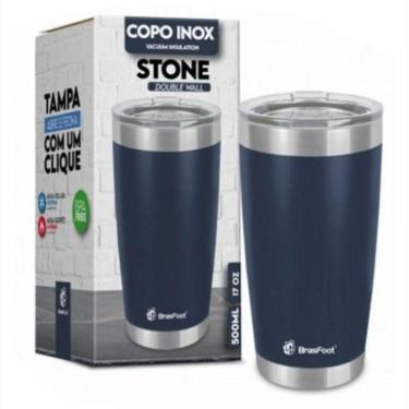 Imagem de Copo Térmico Azul Escuro Stone Com Tampa Parede Dupla 500Ml