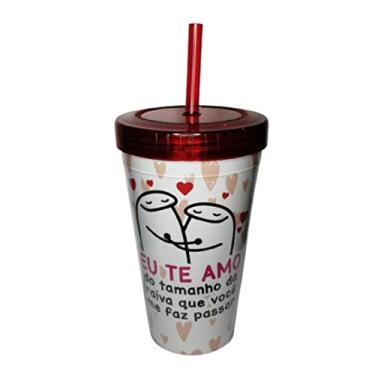Imagem de Copo Térmico C/ Tampa E Canudo Flork Eu Te Amo Do Tamanho Da Raiva Que Você Me Faz Passar 600ml