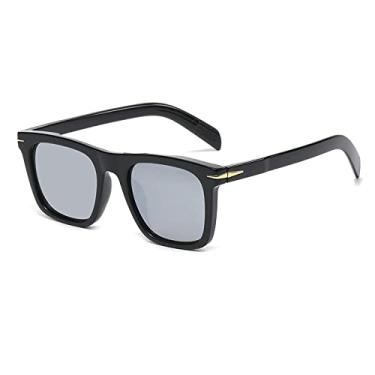 Imagem de Óculos de Sol Quadrado Masculino Clássico Estilista de Moda Rebite Retro Feminino Óculos de Sol Estilo UV400 Óculos de Motorista, Preto Prata, A