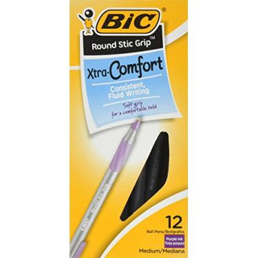 Imagem de BIC Caneta esferográfica Round Stic Grip Xtra Comfort, ponta média (1,2 mm), roxo, 12 unidades
