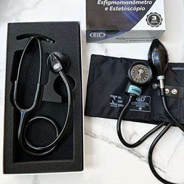 Imagem de Kit Enfermagem Acadêmico Preto Bic Estetoscópio Unisson + Esfigmo Aparelho de Pressão Metal