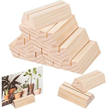Imagem de Marsui 12 peças de porta-cartões de madeira trapezoidal de madeira para número de mesa suporte para cartão de nome para casamento, loja de varejo, eventos de festa de aniversário, decoração de casa