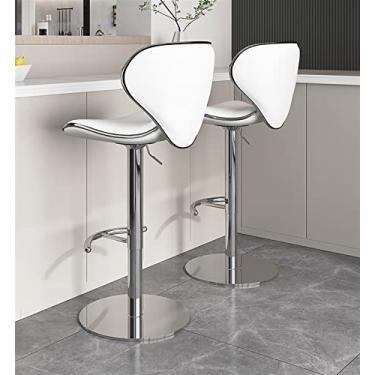 Imagem de Cadeira de Café da Manhã com Balcão Giratório, Banco Traseiro Ergonômico, Altura Ajustável, Cadeira de Ilha de Cozinha Pesada de Aço Inoxidável Cromada de Couro Nappa (2 Peça) (Color : White)