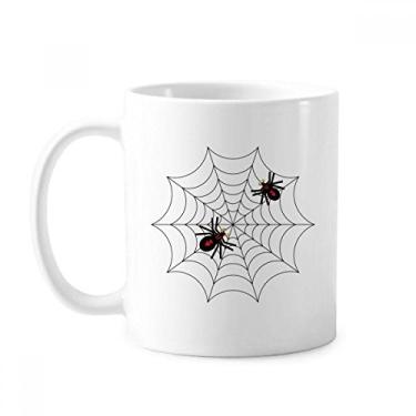 Imagem de Caneca de cerâmica com ilustração de teia de aranha preta de inseto xícara de porcelana de café