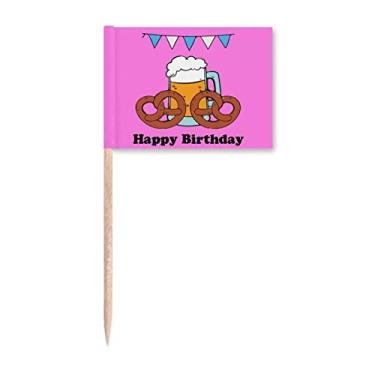 Imagem de Bandeira de palito de cerveja com rosquinha inglesa de aniversário para decoração de festa