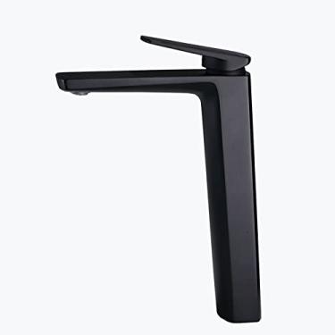 Imagem de LIDON Torneira preta banheiro preto único furo torneira de banheiro torneira de banheiro alta torneira de pia preta torneira de banheiro torneira de furo único preto para varanda, cromo B (cor: preto B)