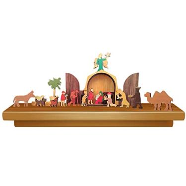 Imagem de manjedoura nascimento, conjunto cena natal, enfeites mesa manjedoura madeira, decoração presépio presentes religiosos para a família infantil