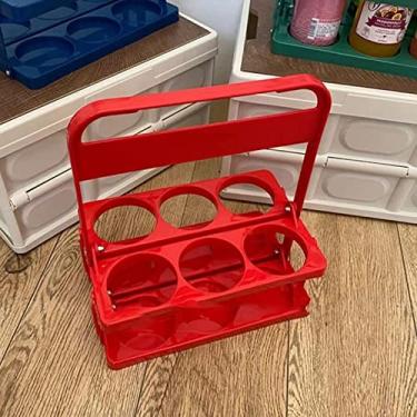 Imagem de suporte portátil para cerveja com 6 garrafas Suporte para garrafa de cerveja dobrável de cor pura Suporte para armazenamento de bebidas dobrável(Red), Suporte para refrigerador de cerveja,