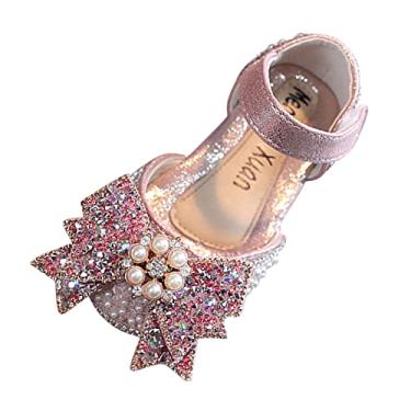 Imagem de Sandálias femininas fashion primavera e verão vestido dança performance princesa sapatos pérola strass grande menina tamanho 13 (rosa, 18 a 24 meses)