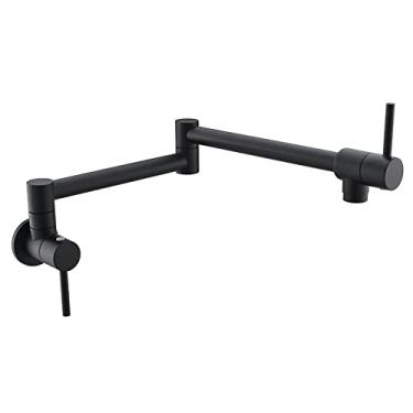 Imagem de Torneira de cozinha dobrável escovada única fria torneira de pia de furo único giratória torneira dobrável de latão montada na parede, preto fosco E