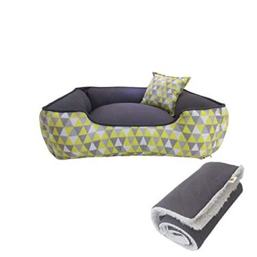 Imagem de Cama de Cachorro Petbu Bolt Geométrico Amarelo e Edredom Cinza Tamanho:P