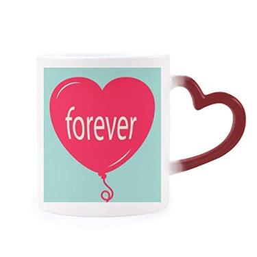 Imagem de Caneca sensível ao calor para o dia dos namorados em formato de coração verde e vermelho Forever