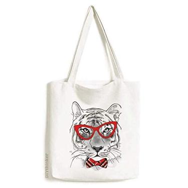 Imagem de Bolsa de lona com estampa de tigre de óculos bolsa de compras casual