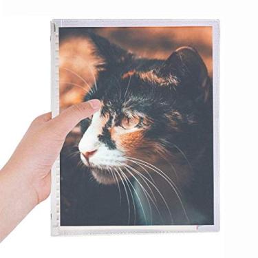 Imagem de Caderno vintage de folhas soltas com desenho de gato marrom e diário recarregável