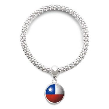 Imagem de DIYthinker Pulseira de prata com bandeira nacional do Chile de futebol americano com pingente de corrente ajustável