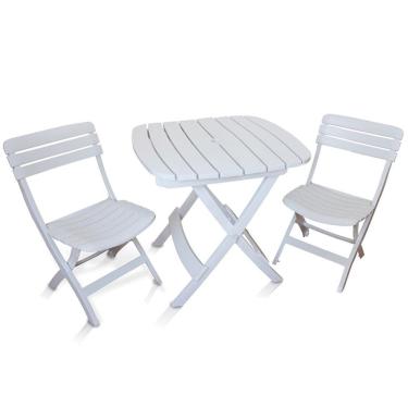 Imagem de Conjunto de Mesa E 2 Cadeiras Piscina Praia Bar - Dobrável Branca Antares FA01