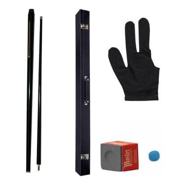 Imagem de Kit Taco Rosca Preto Estojo Giz Sola Master Luva Sinuca