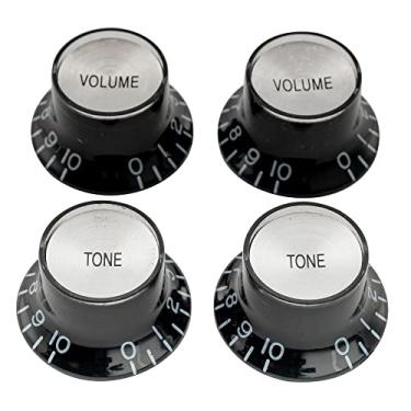 Imagem de Musiclily Pro Imperial Inch SizeReflector Knobs Guitarra Top Hat 2 Volume 2 Tone para EUA Estilo Les Paul SG, Preto com Topo Prata(4 Peças)