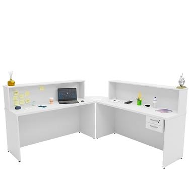 Imagem de Balcão Atendimento De Canto C/Gaveteiro Recepção 1400x600 NetMobil (Branco)