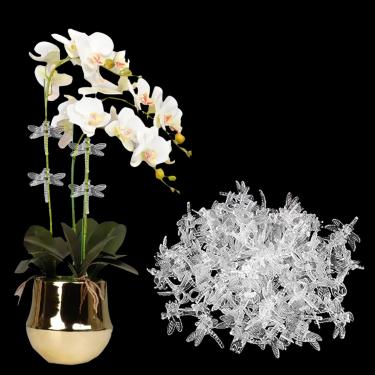 Imagem de Clipe de orquídea libélula de 100 peças, clipes de haste de planta de plástico para corda de suporte de plantas de escalada, clipes de suporte de cultivo de plantas mini hastes de orquídea vertical clipe ferramentas de jardim de flores (branco claro)