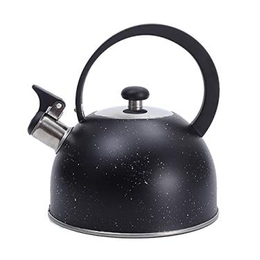 Imagem de Chaleira de apito de fogão de 2,5 l preta de aço inoxidável apito chaleira de chá com assobio topo chaleira de chá com assobio rápido bico de grande diâmetro alça em forma de lua