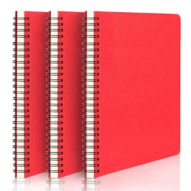 Imagem de Caderno Eusoar A5 3 pacotes com 3 cadernos forrados de 14,5 x 20,8 cm, caderno de anotações, bloco de anotações, caderno de anotações, caderno de estudantes, escritório, assunto de negócios, diário, pautado, espiral, capa vermelha