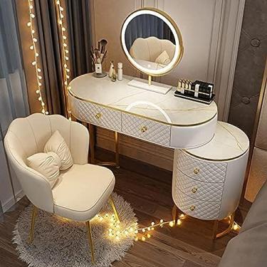 Imagem de Conjunto De Penteadeira, Penteadeira Com Espelho Giratório Ajustável De 360 ​​° Em 3 Cores, Conjunto De Penteadeira Com 5-6 Gavetas, Penteadeira Com Design Retrátil, Para Quarto, Banheiro,100cm-br