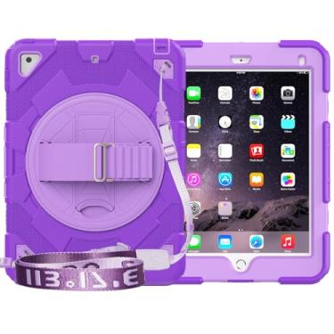 Imagem de Capa para tablet Capa para tablet compatível com iPad 9.7/Air 2/iPad Pro 9,7 polegadas 2018/2017 Capa TPU + PC rígido Capa de corpo inteiro com suporte giratório 360 e alça de mão Capa robusta à prova