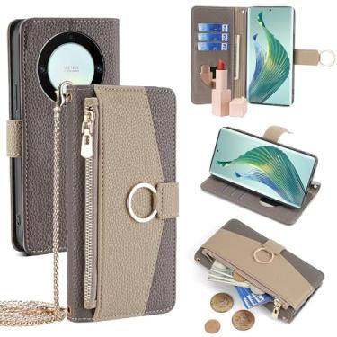 Imagem de YOUULAR Capa carteira com alça transversal compatível com Honor Magic 6 Lite/X50 Pro/X9B/X50 GT/X50 5G, bolsa magnética com zíper, bolso com zíper, capa flip de couro PU à prova de choque com suporte