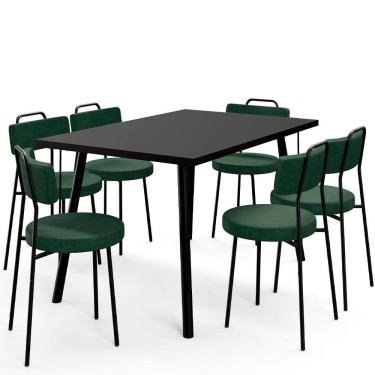 Imagem de Mesa de Jantar Montreal Preto 135cm com 06 Cadeiras Industrial Barcelona F01 Couríssimo Verde - Lyam