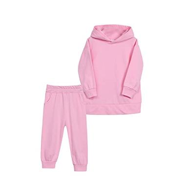 Imagem de Mercatoo Conjunto de roupas para bebês meninos e meninas outono inverno sólido manga longa moletom moletom moletom calça jogger, rosa, 2-3 Anos