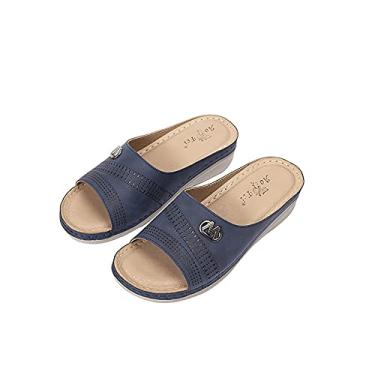 Imagem de Sandálias com plataforma de couro feminino NICETOW Sandálias com plataforma aberta Summer Causal Mules Sapatos com plataforma de praia para adulto interno externo Amarelo, azul, preto