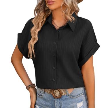 Imagem de Camisa Feminina Manga Curta Com Gola Morcego, Manga Curta, Punhos Soltos para Escritório (XL)