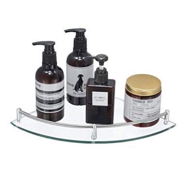 Imagem de Prateleira de vidro de alumínio, banheiro, canto, canto, cesta, organizador de pendurar com vidro temperado extra grosso, estilo contemporâneo, suporte de parede