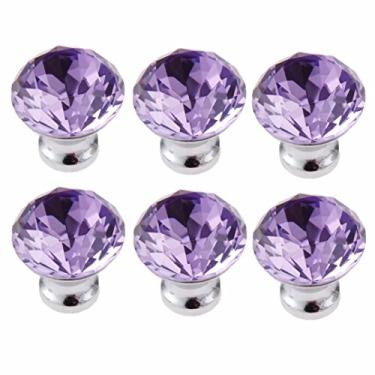 Imagem de Pacote com 6 puxadores de armário de vidro cristal com corte diamante azul celeste puxador de gaveta de armário 30 mm (roxo)