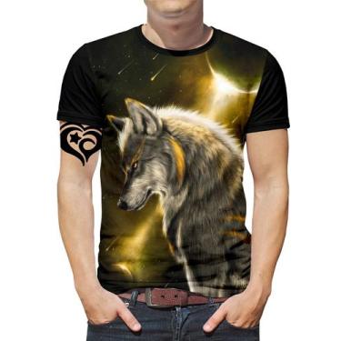 Imagem de Camiseta Lobo Masculina Galaxia Animal Blusa Espaco - Alemark