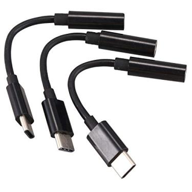 Imagem de Baglaum 3 peças tipo C para adaptador de áudio de fone de ouvido de 3,5 mm, USB-C para cabo conector de microfone auxiliar fêmea de 3,5 mm para Moto Z, Le 2/Le Pro 3, não para e Pixel (preto)